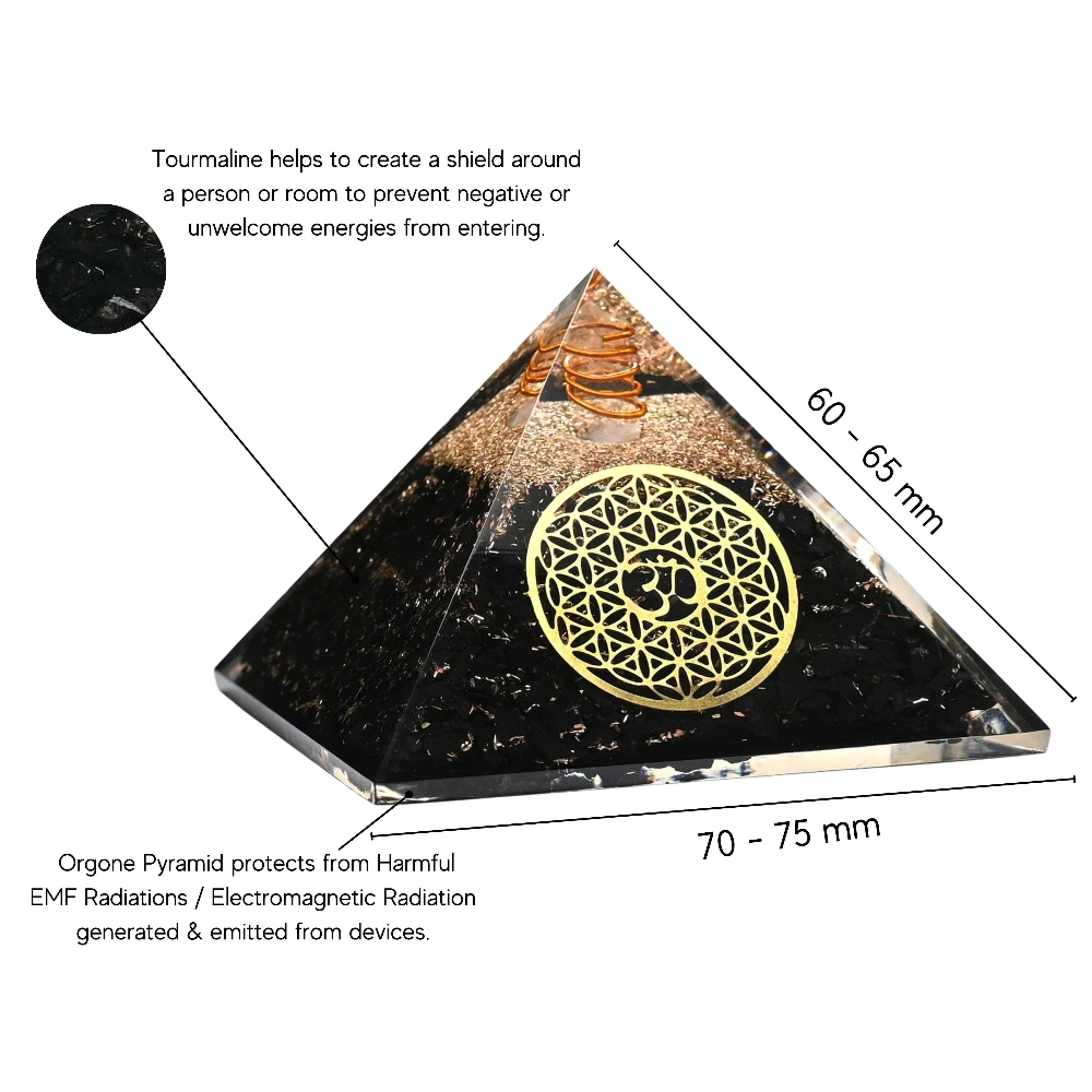 Black Tourmaline Orgone Pyramid (OM Flower Of Life) - Image 3