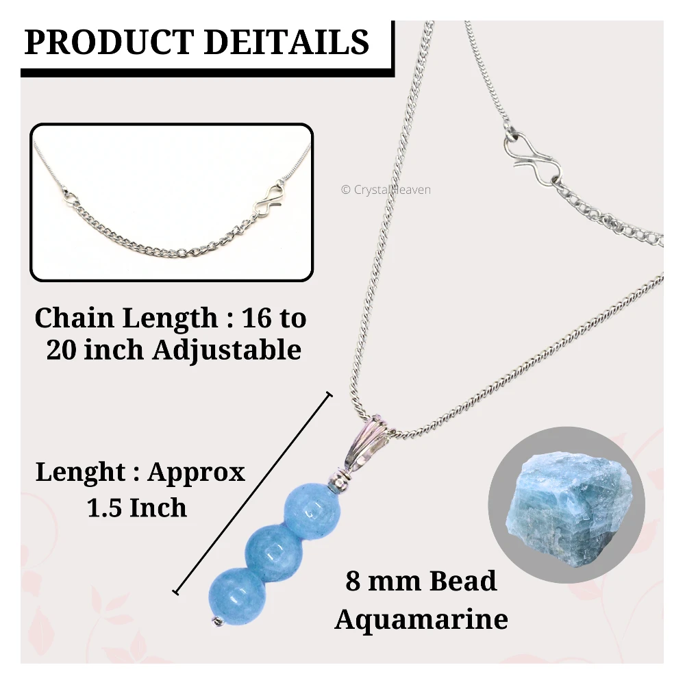 Aquamarine Crystal Bead Necklace (Silver) - Image 3