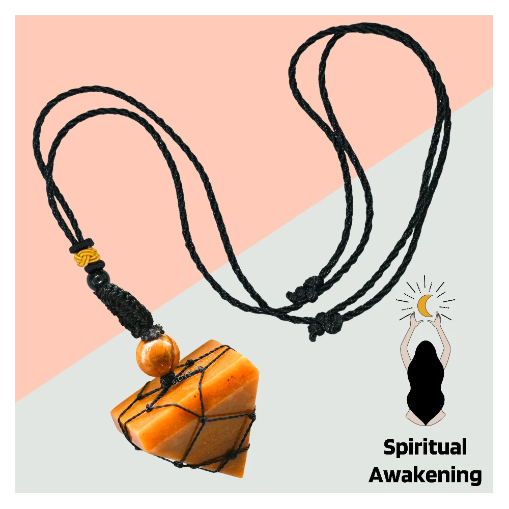 Yellow Jasper Pyramid Macrame Pendant Necklace - Image 6