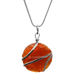 Carnelian Necklace - Raw Disc Crystal (Silver)