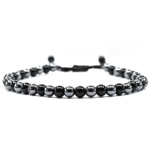 Anti Swelling Black Obsidian Hematite (1*1) Anklet (Without Knot)
