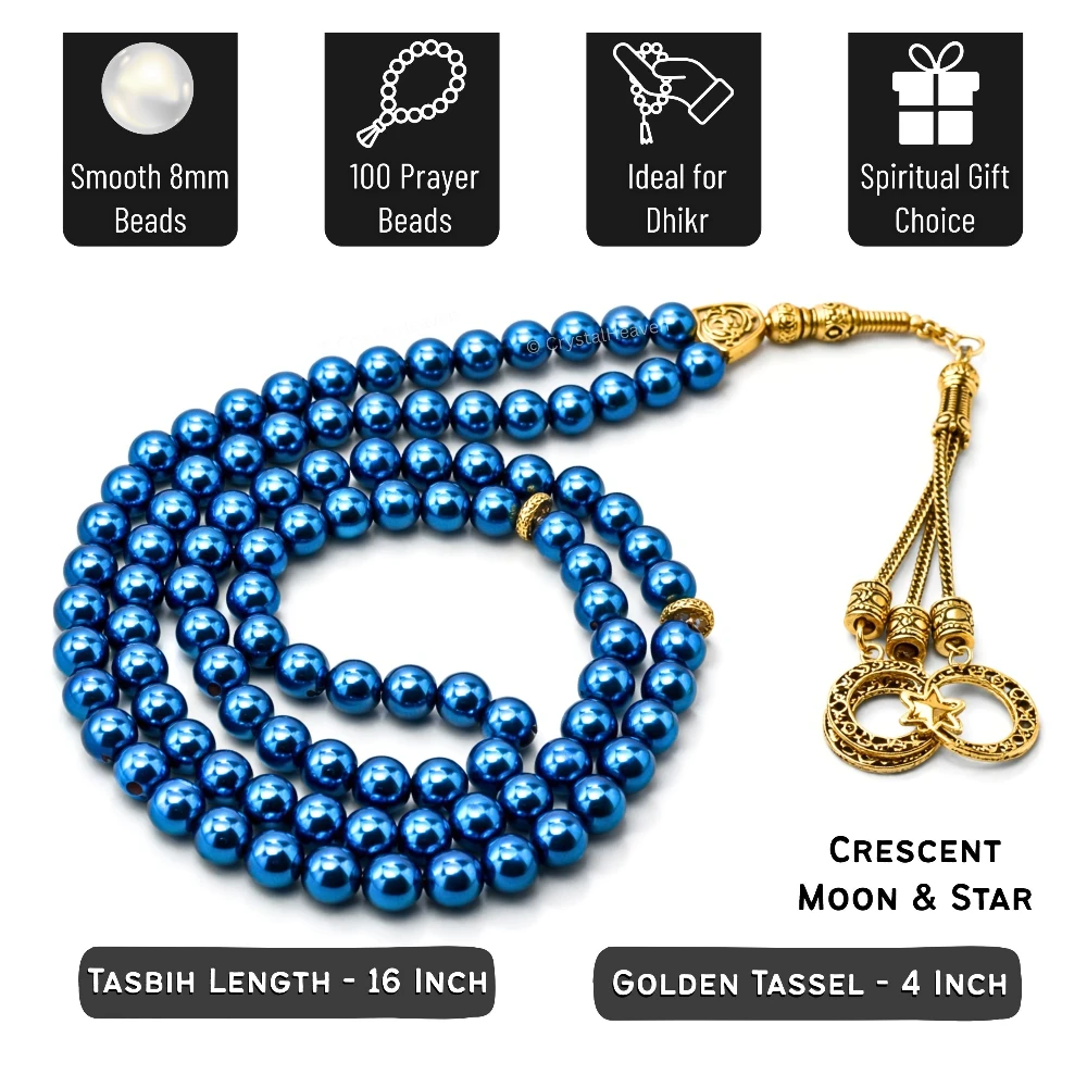 Blue Hematite Crystal Tasbih (Gold) - Image 4