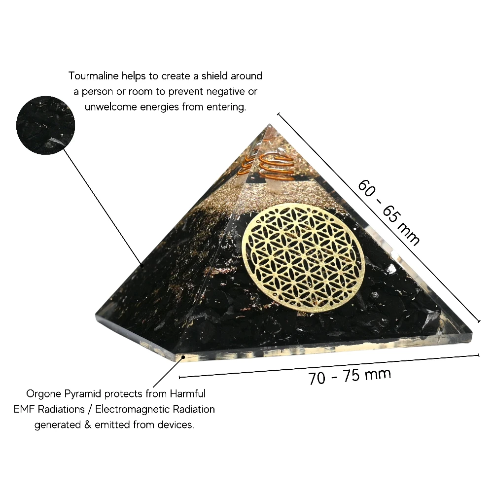 Black Tourmaline Orgone Pyramid (Flower Of Life) - Image 3