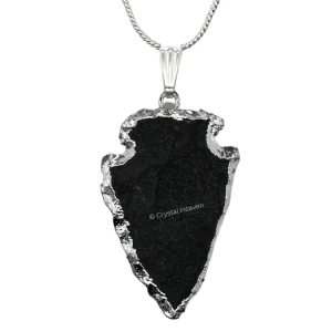 Black Agate Arrow Head Pendant - Silver Plated
