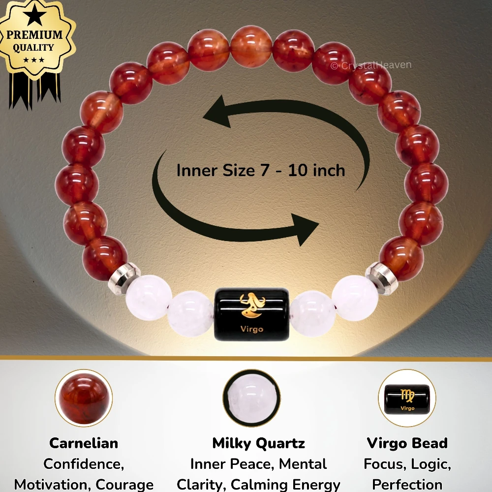 Virgo Bracelet (कन्या राशि) - Carnelian & Milky Quartz - Image 3