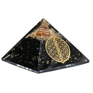 Black Tourmaline Orgone Pyramid (Chakra Flower of life)