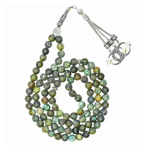 African Turquoise Crystal Tasbih (Silver)