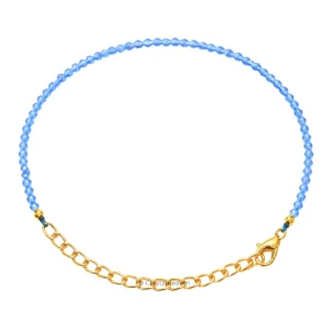 Blue Chalcedony Bracelets - 2mm Faceted Beads (Gold)