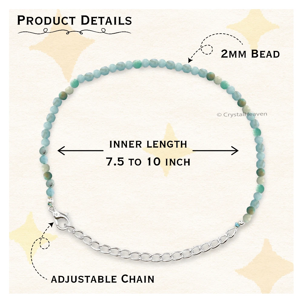 Amazonite Bracelets - 2mm Faceted Beads (Silver) - Image 3