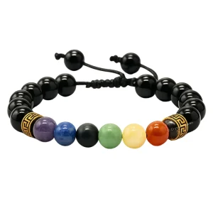 Black Obsidian 7 Chakra Bracelet (Adjustable)