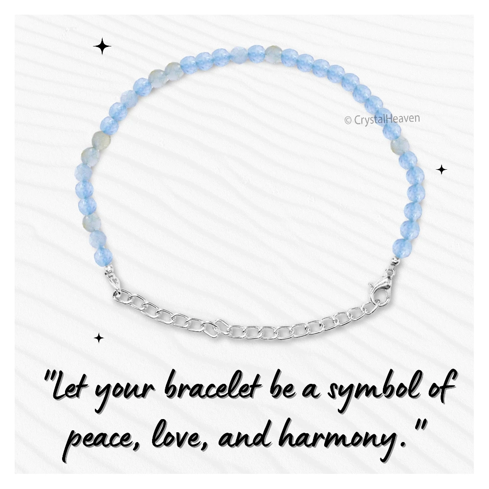 Aquamarine Bracelets - 2mm Faceted Beads (Silver) - Image 5