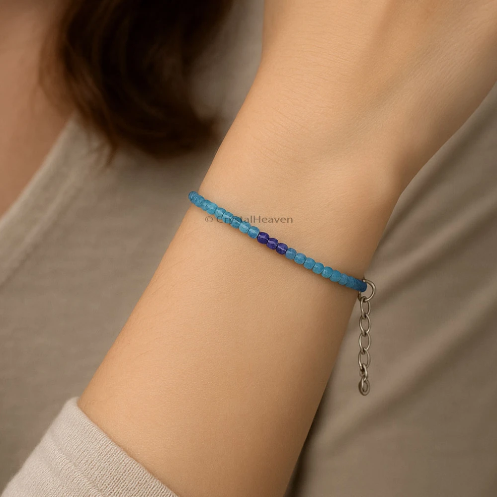 Blue Fluorite Bracelets - 2mm Faceted Beads (Silver) - Image 4