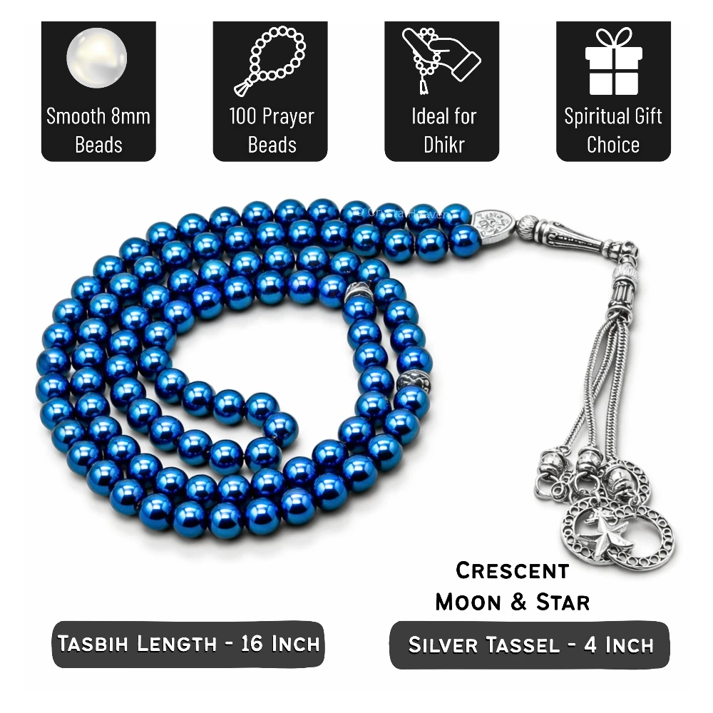 Blue Hematite Crystal Tasbih (Silver) - Image 4