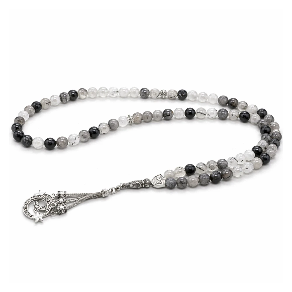 Black Rutilated Quartz Crystal Tasbih (Silver) - Image 3