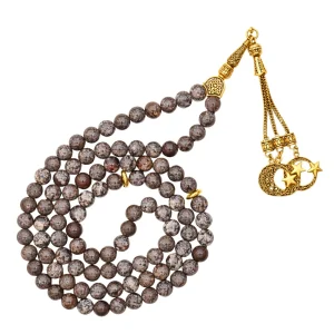 Brown Snowflake Obsidian Crystal Tasbih (Gold)