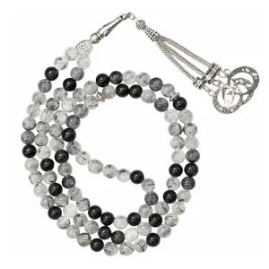 Black Rutilated Quartz Crystal Tasbih (Silver)