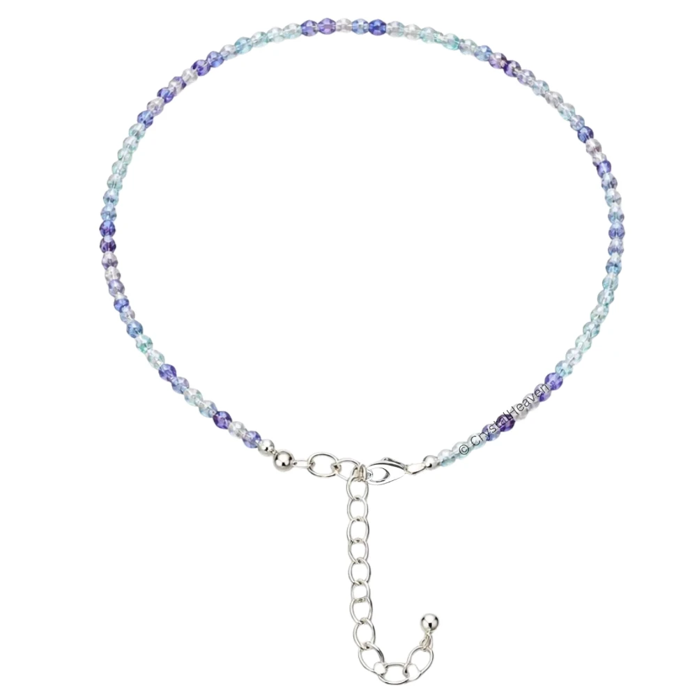 Blue Fluorite Anklet - 2mm Faceted Beads (Silver) - Image 2