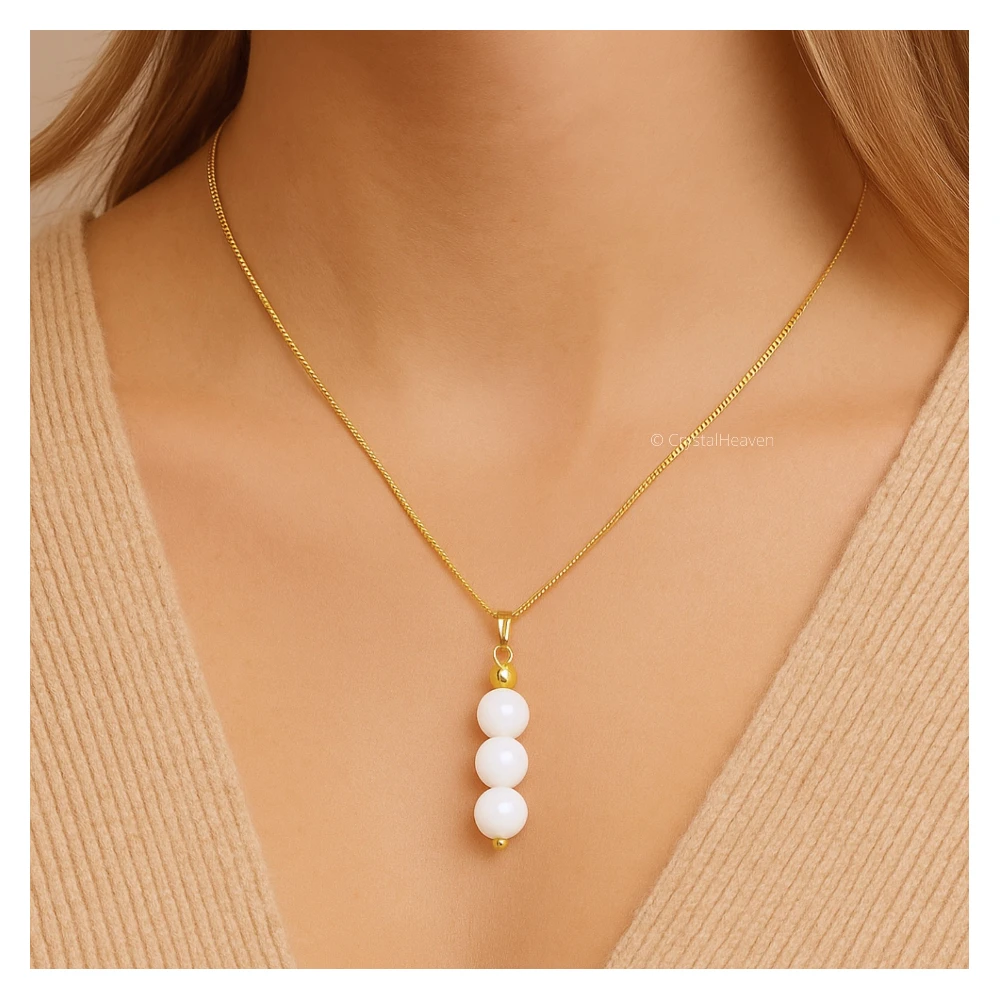 White Moonstone Crystal Bead Necklace (Gold) - Image 3