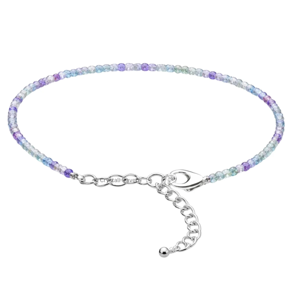 Blue Fluorite Anklet - 2mm Faceted Beads (Silver) - Image 3