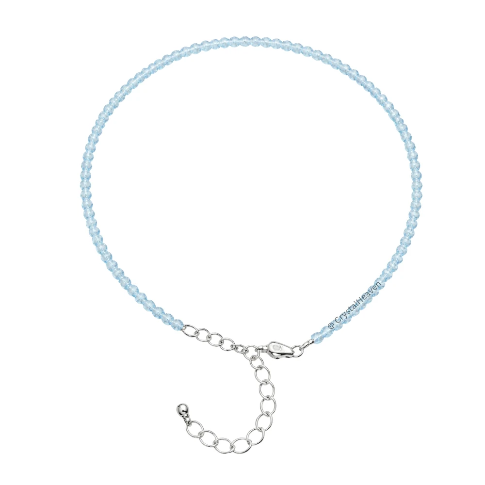 Aquamarine Anklet - 2mm Faceted Beads (Silver) - Image 2