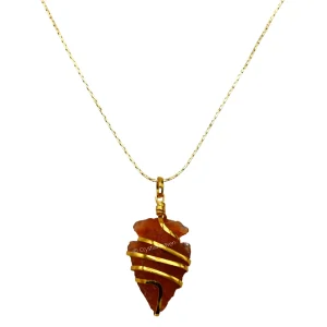 Carnelian Necklace - Spiral Arrowhead Crystal (Gold)