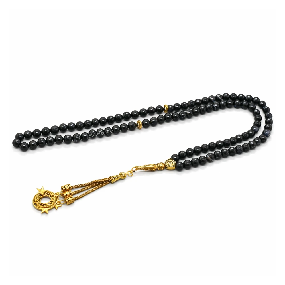 Black Banded Agate Crystal Tasbih (Gold) - Image 3