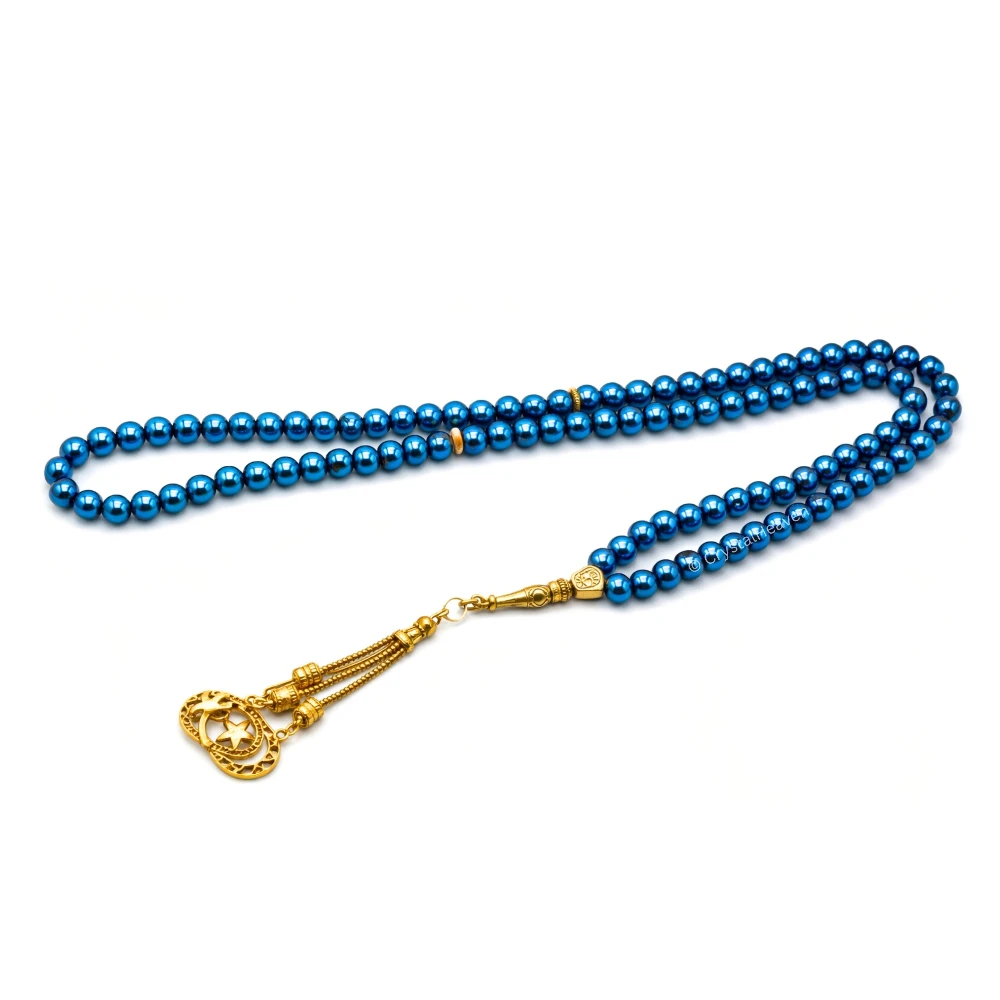 Blue Hematite Crystal Tasbih (Gold) - Image 3