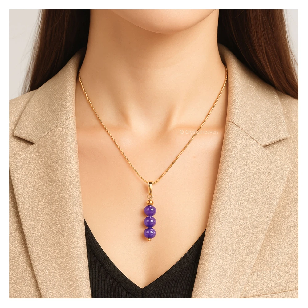 Amethyst Crystal Bead Necklace (Gold) - Image 4