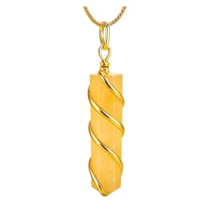 Yellow Aventurine Necklace - Spiral Pencil Point (Gold)