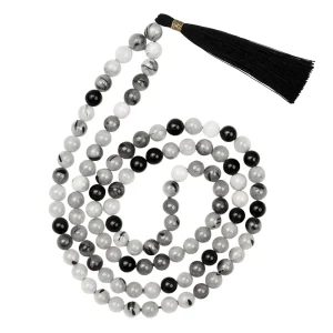 Black Rutilated Quartz Japa Mala (Without Knot)
