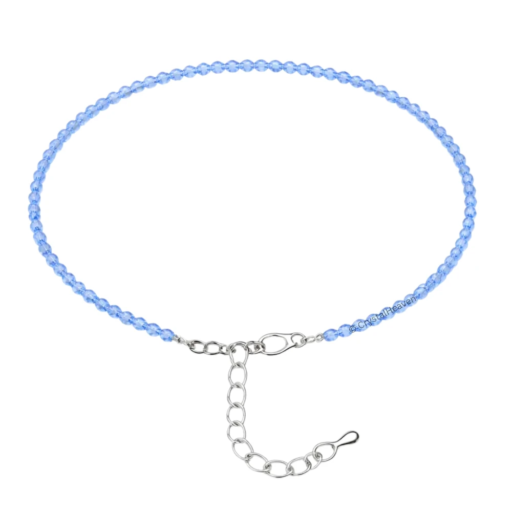 Blue Chalcedony Anklet - 2mm Faceted Beads (Silver) - Image 2