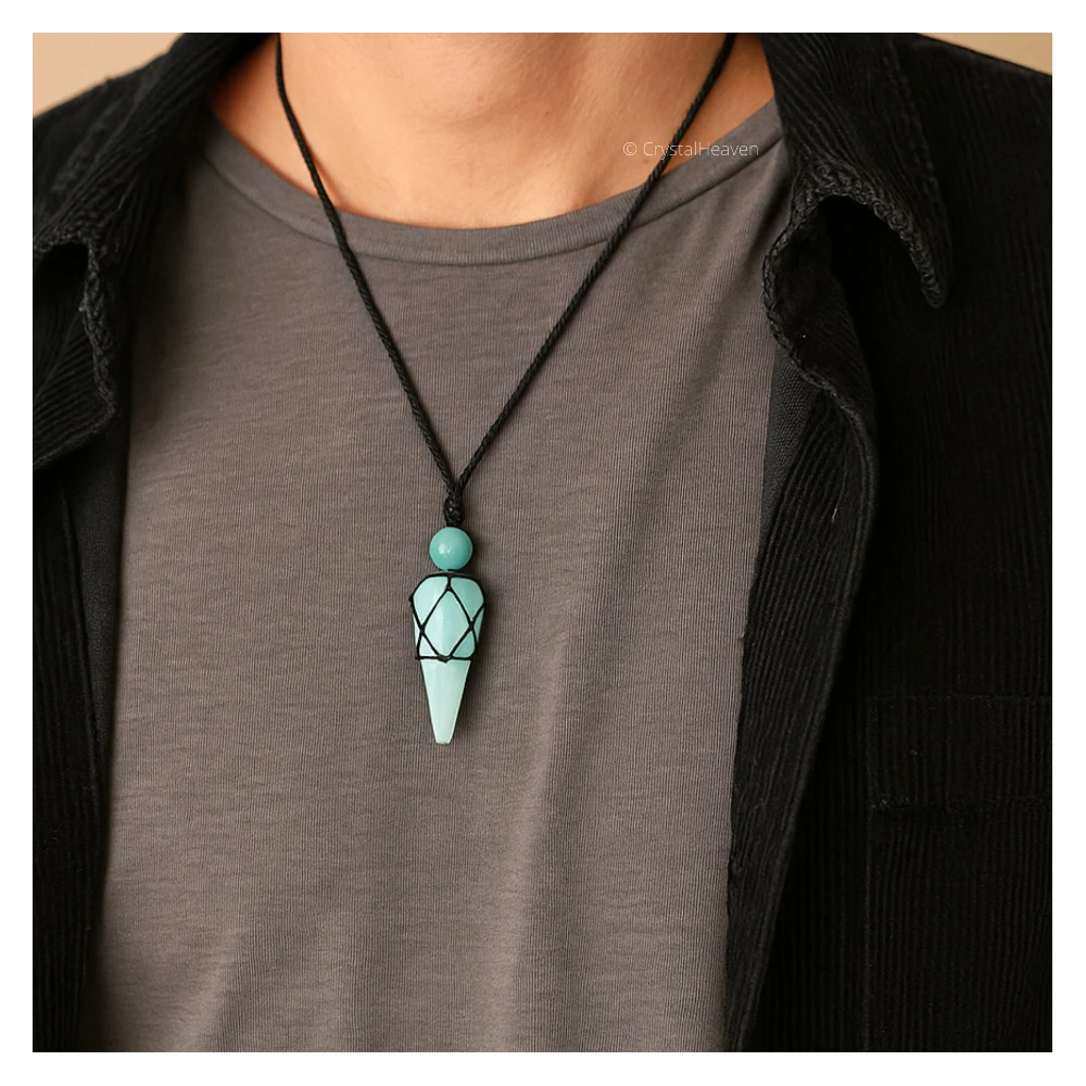 Amazonite Pendulum Pendant Necklace (Macrame) - Image 5