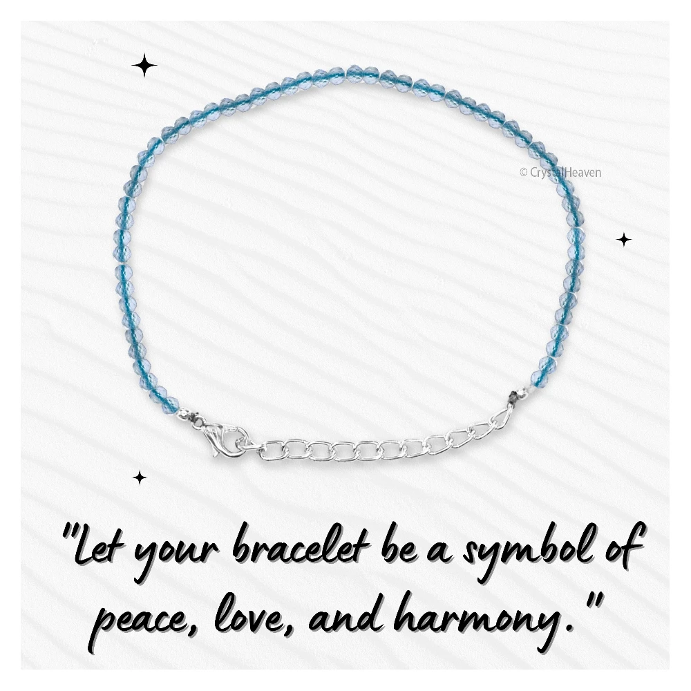 Aqua Chalcedony Bracelets - 2mm Faceted Beads (Silver) - Image 5