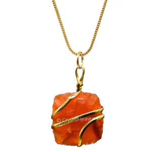 Carnelian Necklace - Raw Square Crystal (Gold)