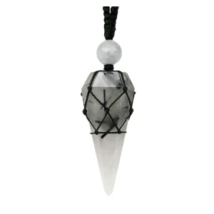 Black Rutilated Quartz Pendulum Pendant Necklace (Macrame)