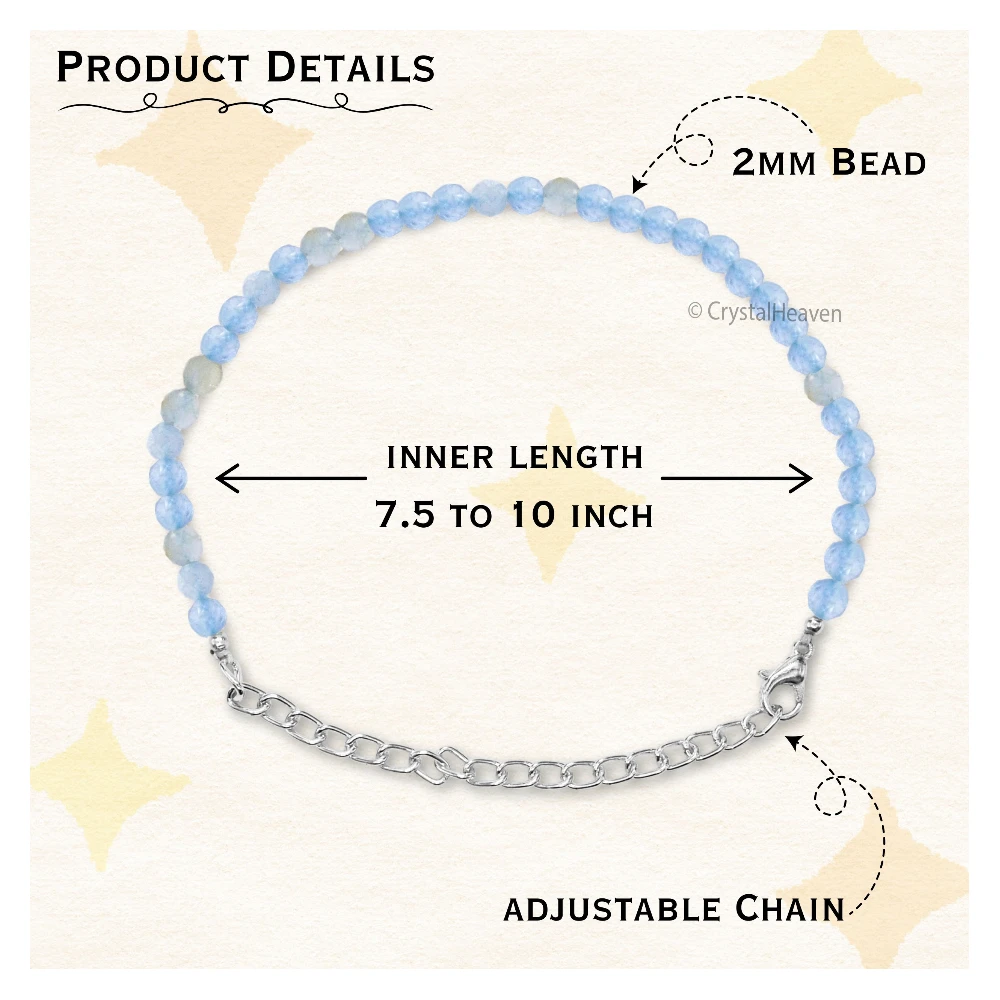 Aquamarine Bracelets - 2mm Faceted Beads (Silver) - Image 3