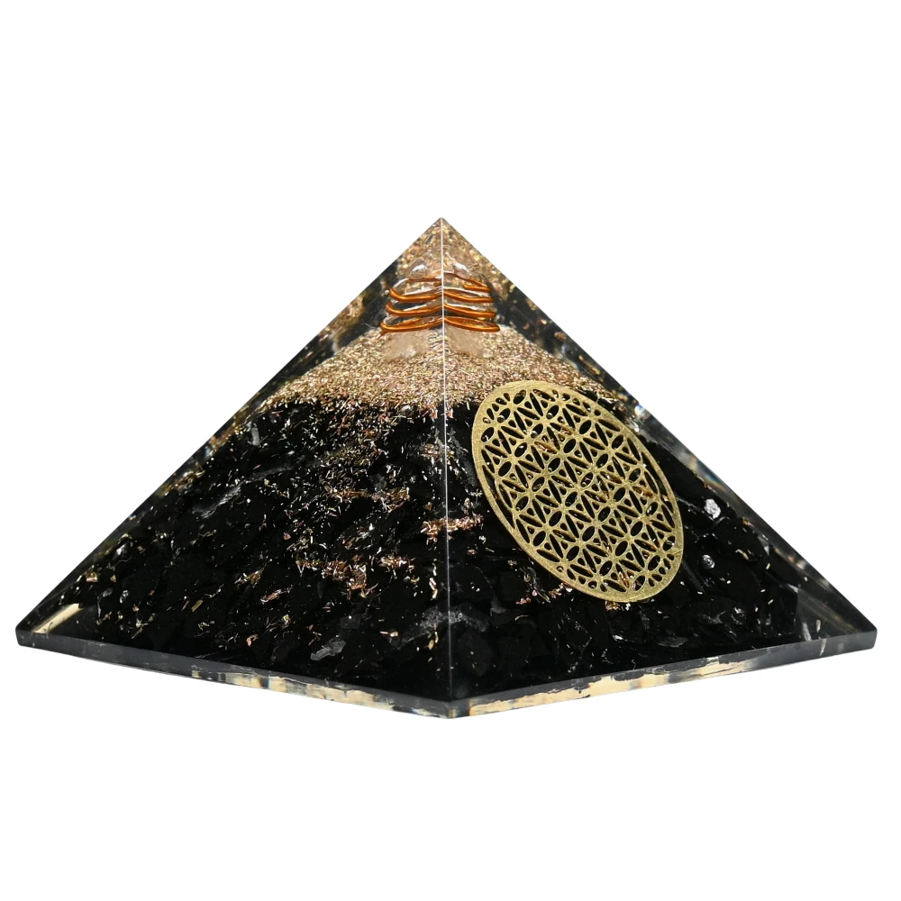 Black Tourmaline Orgone Pyramid (Flower Of Life)