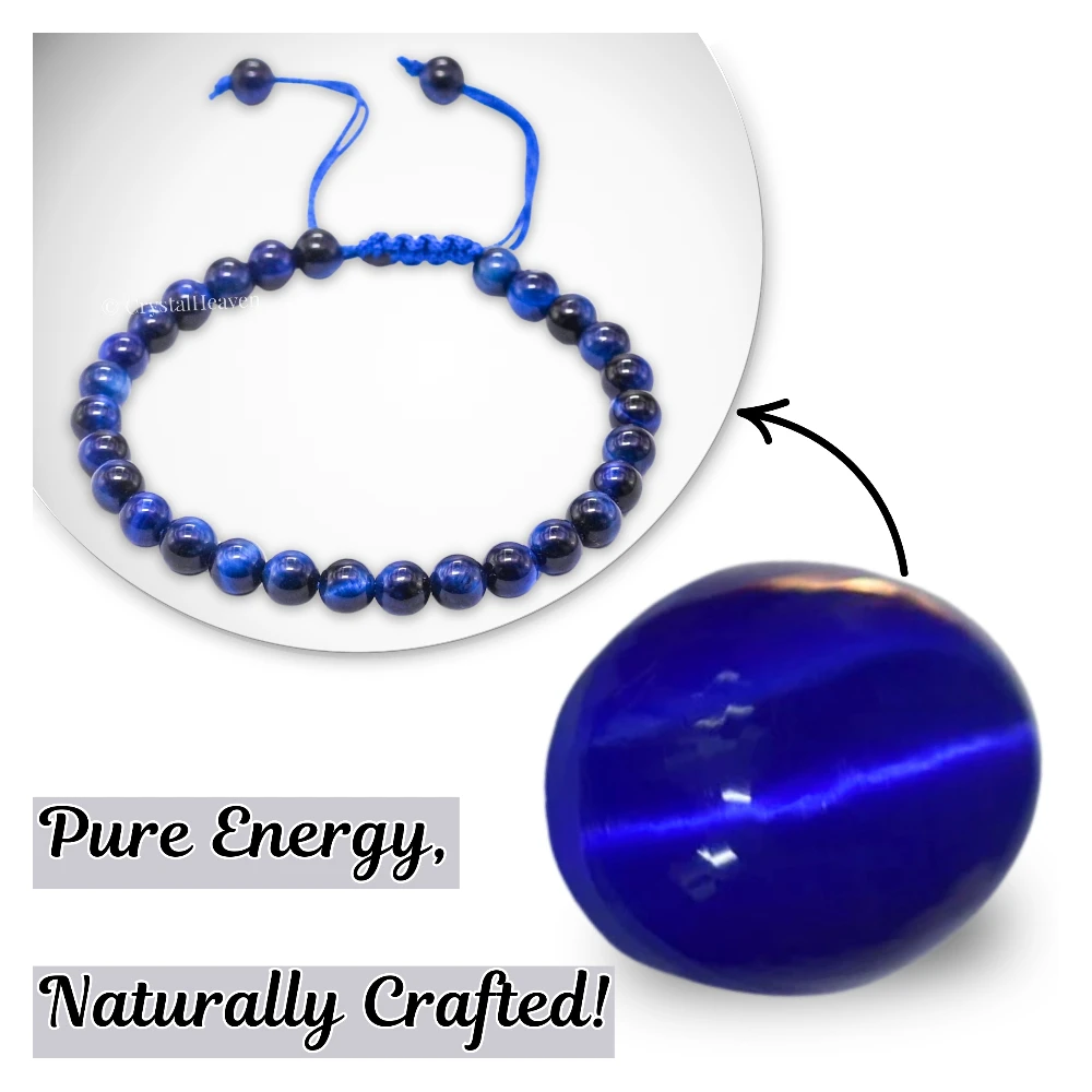 Blue Cats Eye Healing Crystal Bracelets - 6mm Beads (Adjustable) - Image 6