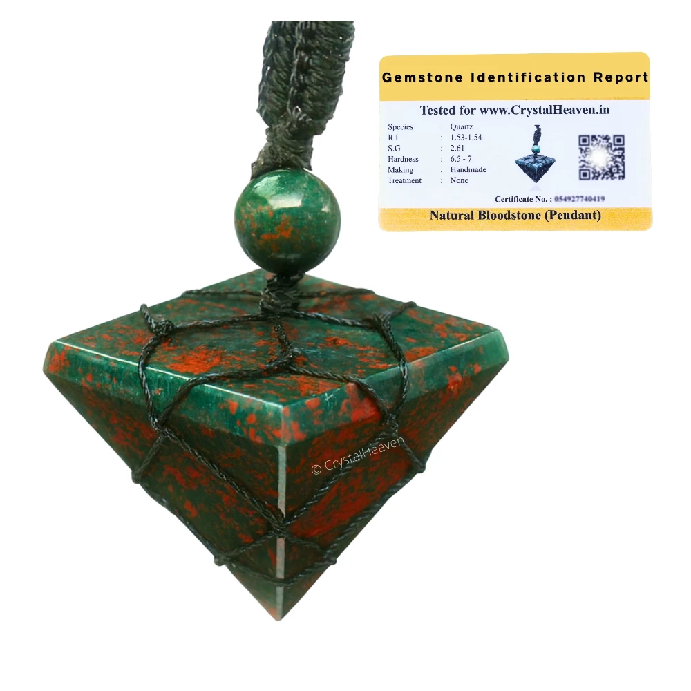 Bloodstone Pyramid Macrame Pendant Necklace - Image 2