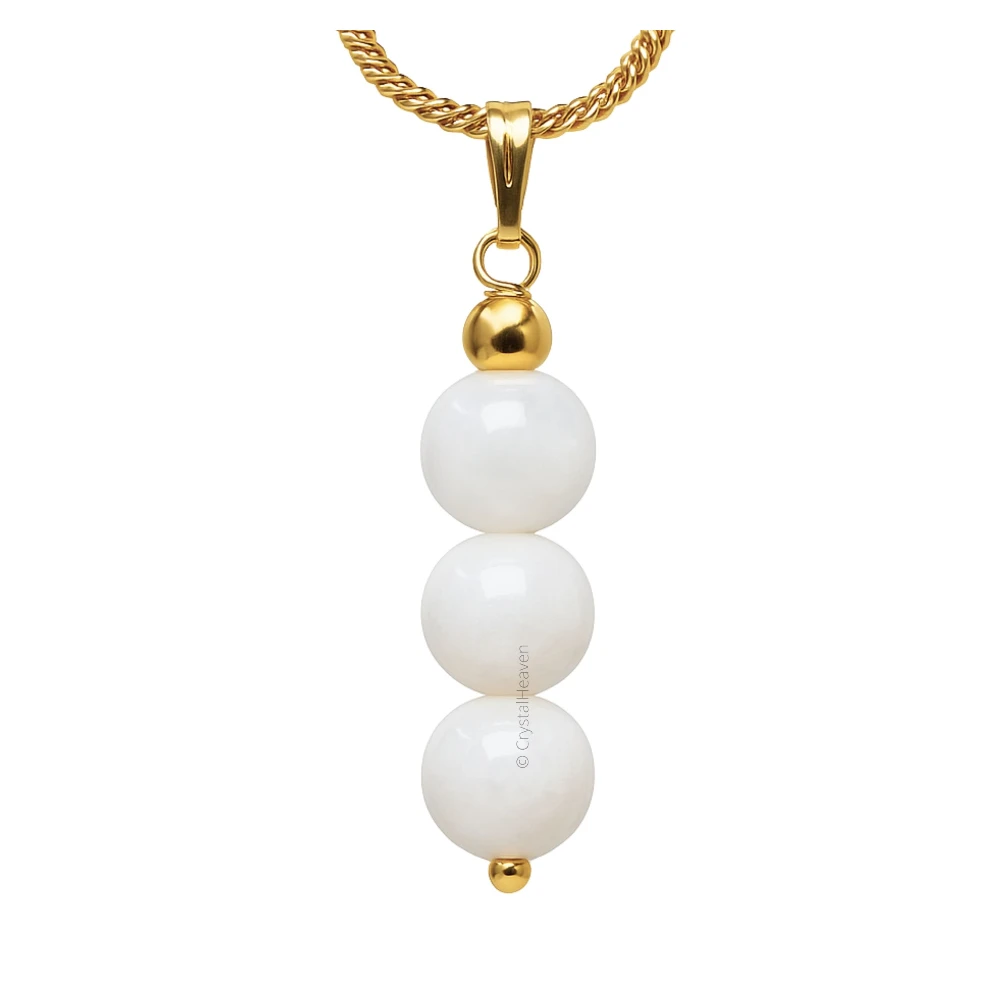 White Moonstone Crystal Bead Necklace (Gold)