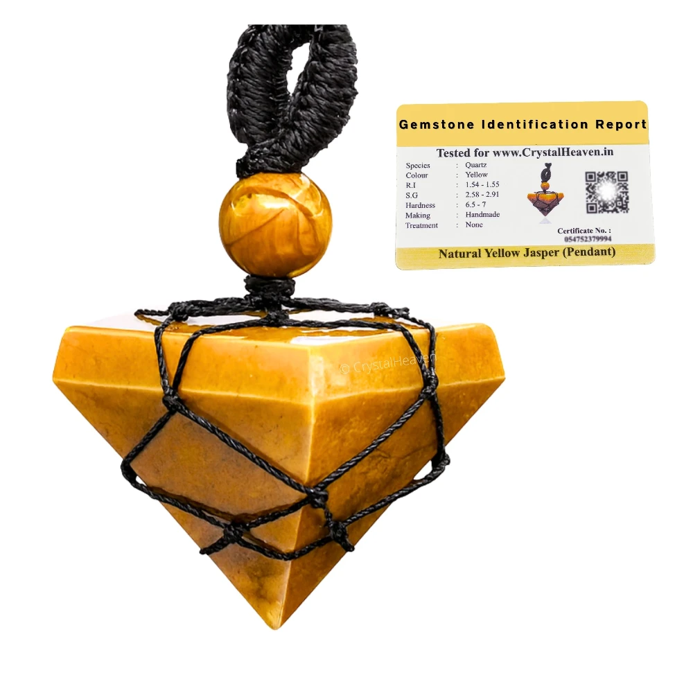 Yellow Jasper Pyramid Macrame Pendant Necklace - Image 2
