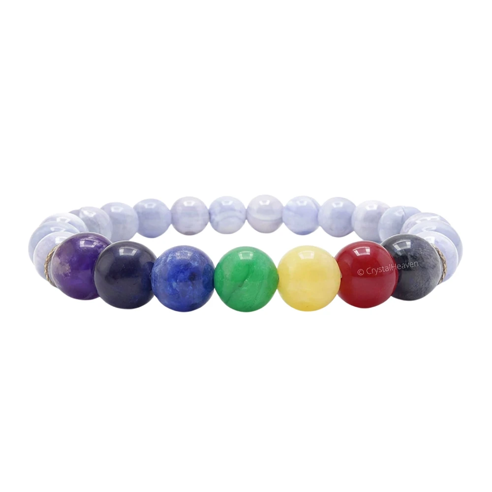 Blue Lace Agate Chakra with Buddha Bracelet (Elastic) - Image 7