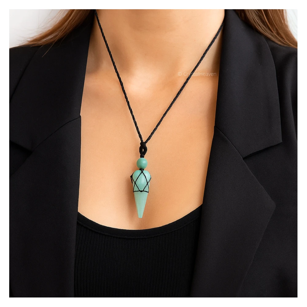 Amazonite Pendulum Pendant Necklace (Macrame) - Image 4