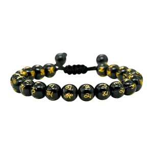 Black Agate OM Mani Padme-Hum Bracelet (Adjustable)