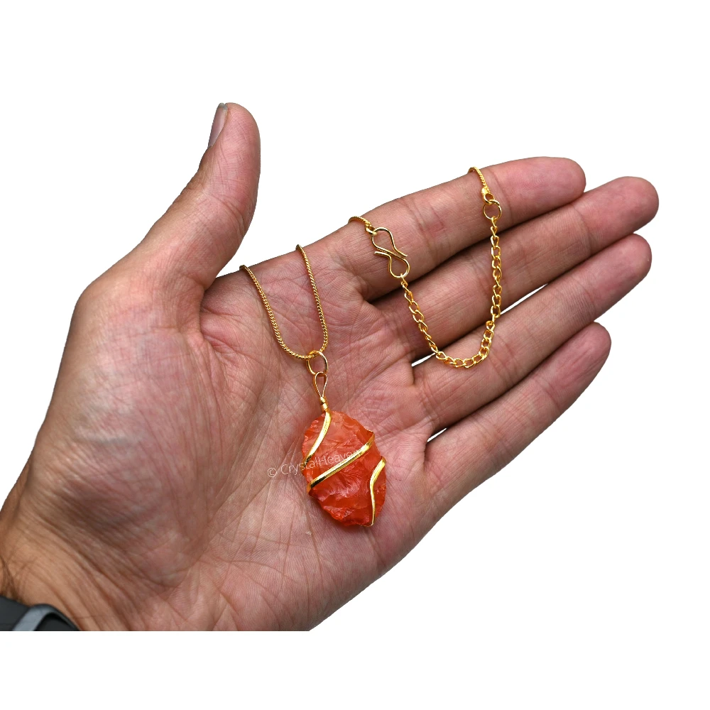 Carnelian Necklace - Raw Oval Crystal (Gold) - Image 3
