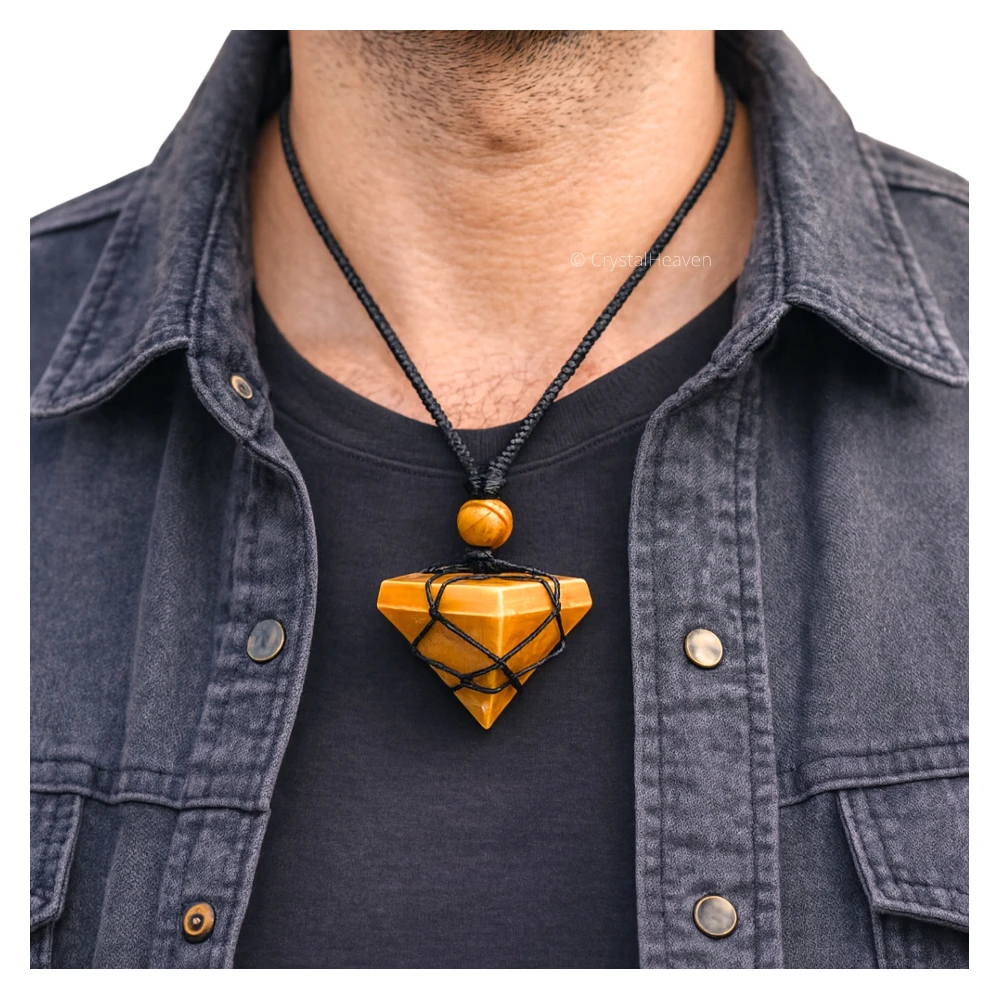 Yellow Jasper Pyramid Macrame Pendant Necklace - Image 5