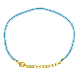 Aqua Chalcedony Bracelets - 2mm Faceted Beads (Gold)