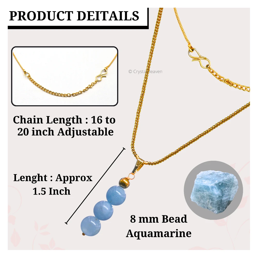 Aquamarine Crystal Bead Necklace (Gold) - Image 2