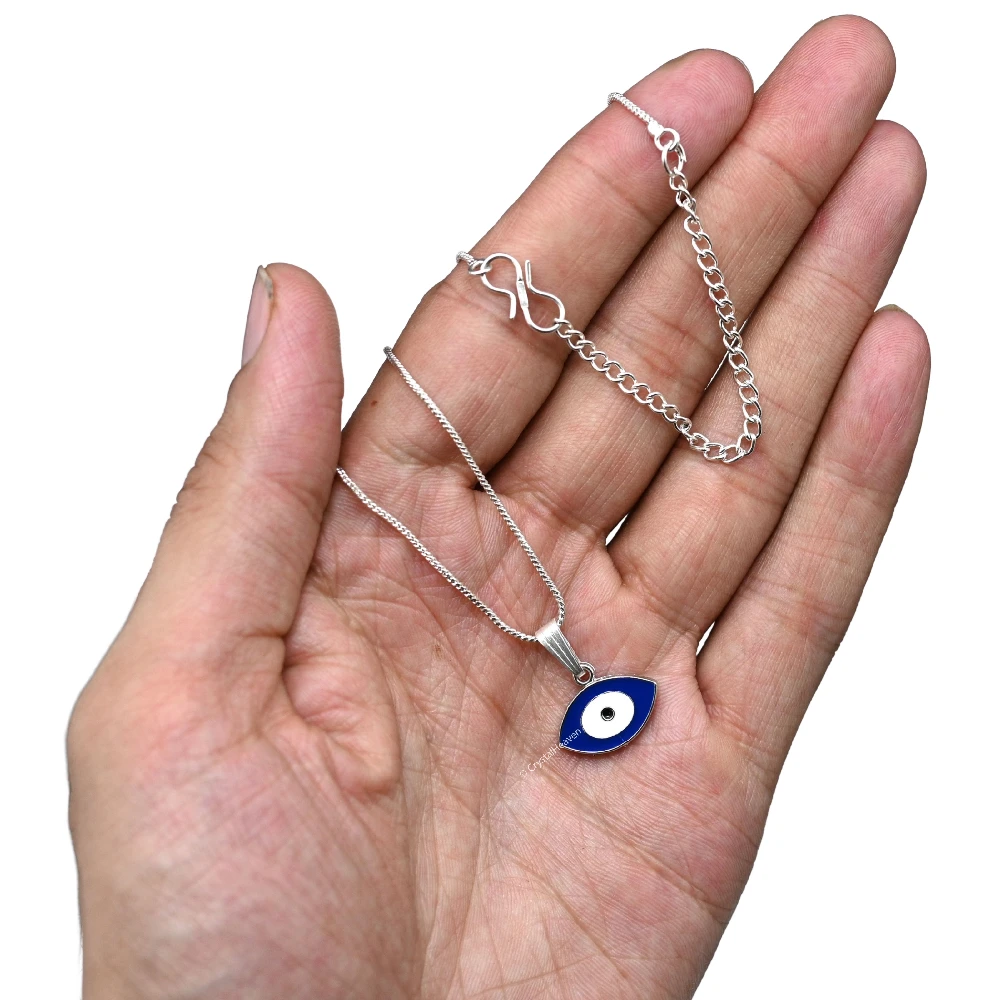Blue Evil Eye Pendant Necklace (Silver) - Image 5