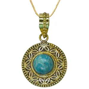 Turquoise Bead Pendant Necklace (Gold)